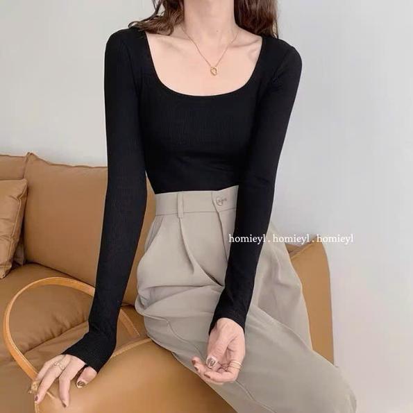 Product image - Áo Croptop Cổ Vuông Dài Tay
