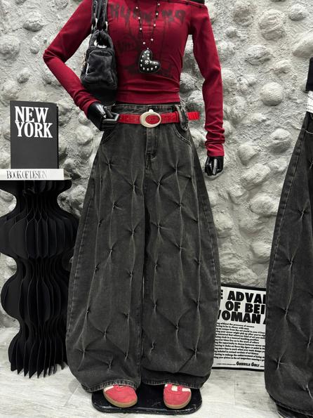 Product image - quần jean ống rộng nhúm trước ( form to rộng )