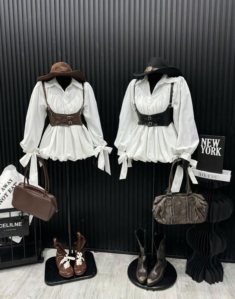 Product image - Áo Sơ Mi Kiểu Bồng Phối Đai Da Siu Chất