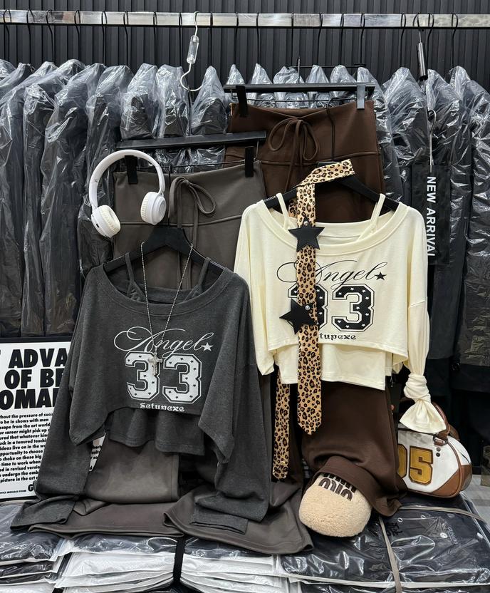 Product image - set áo thun  dài tay in số 33 + quần dài