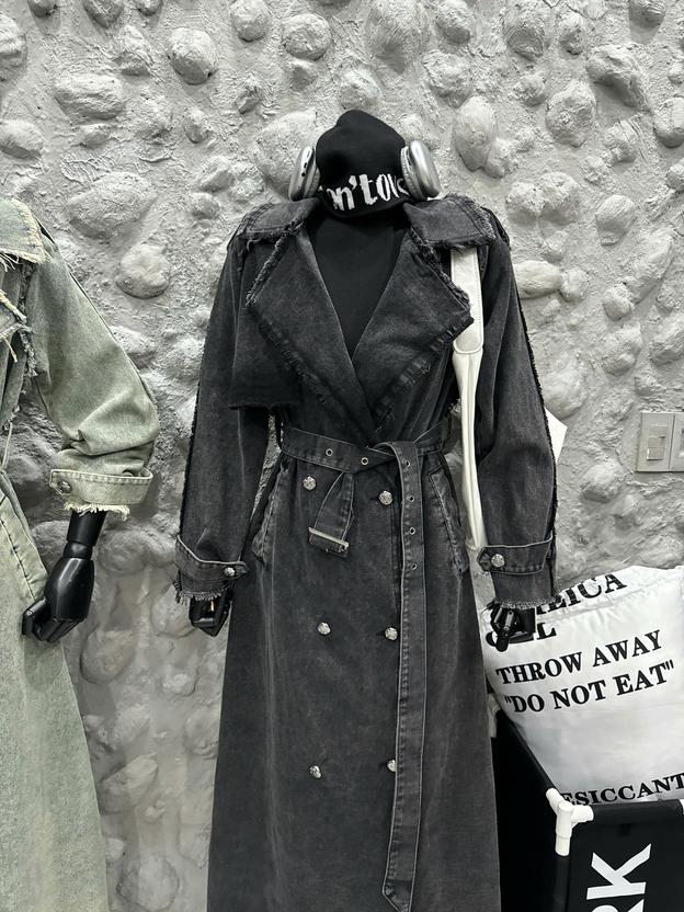 Product image - áo khoác jean dáng dài + day đai