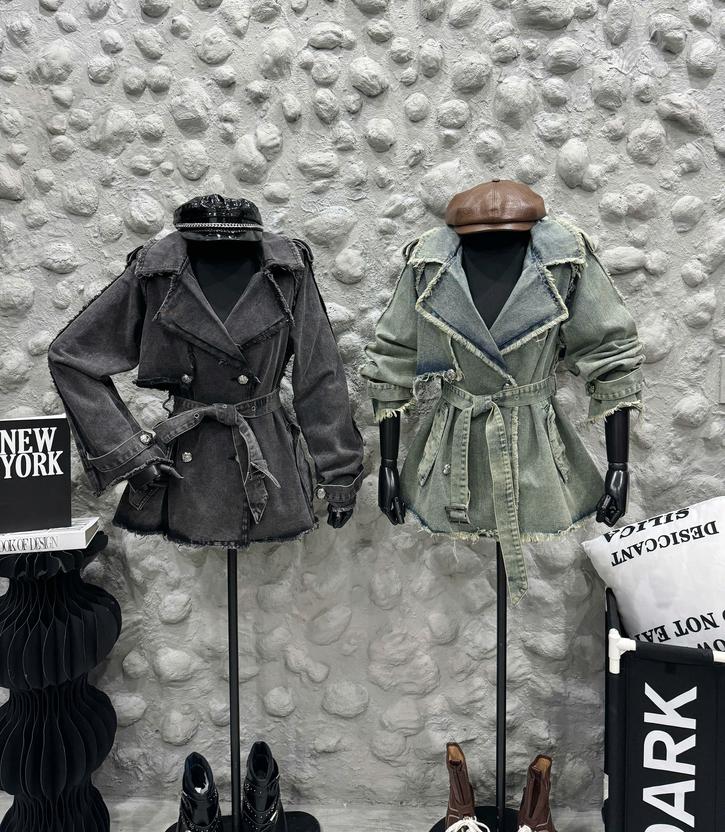 Product image - áo khoác jean dáng ngắn + dây đai