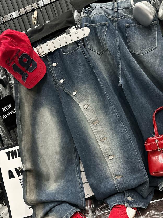 Product image - quần jean xuông mix khuy sườn