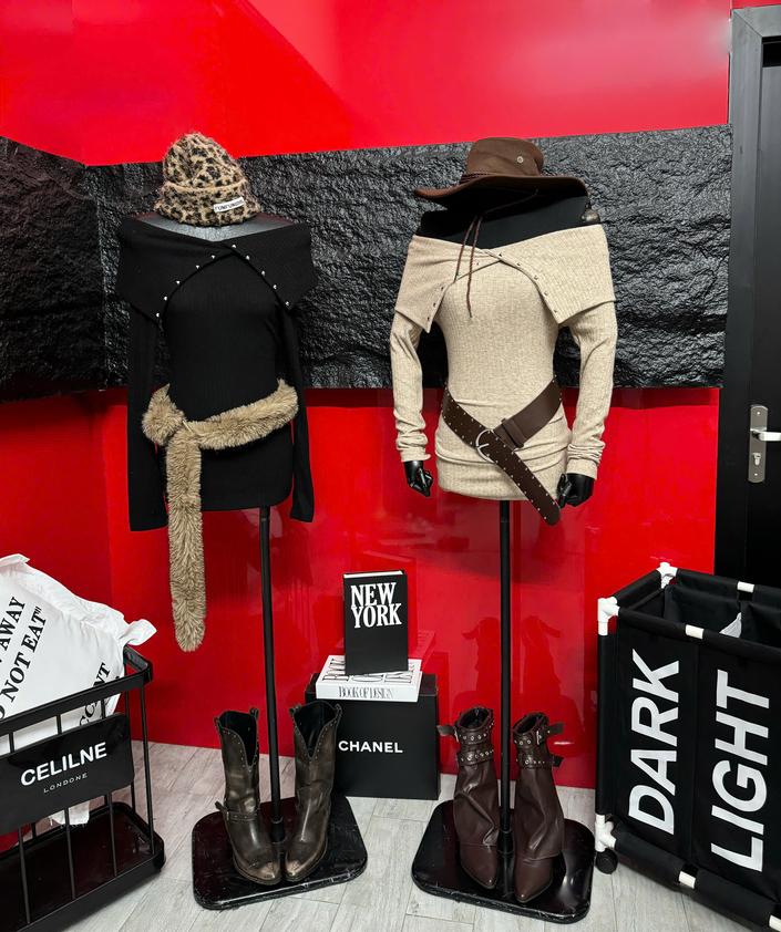 Product image - Áo Trễ Vai Len Tăm Lông thỏ