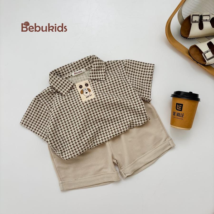 SB2052-  bộ polo bé trai nẹp thân trước đính cúc in động vật