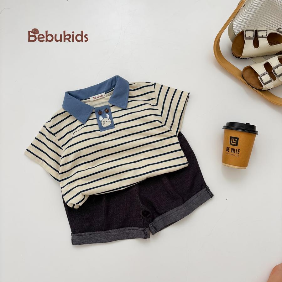 SB2052-  bộ polo bé trai nẹp thân trước đính cúc in động vật