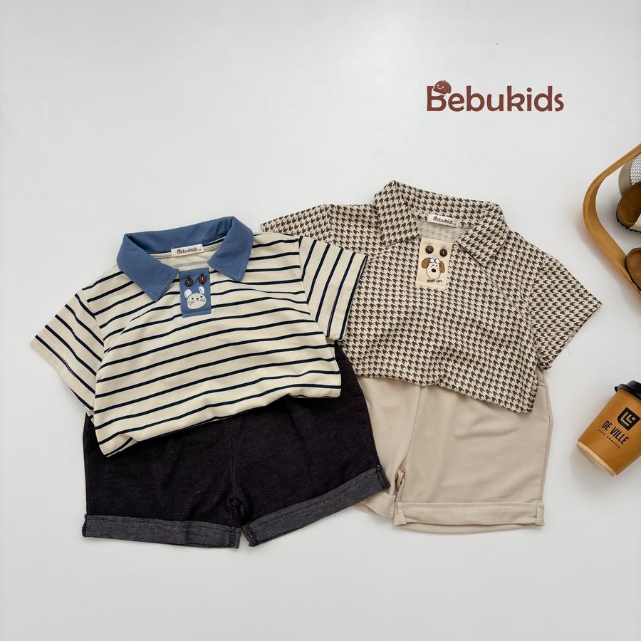 SB2052-  bộ polo bé trai nẹp thân trước đính cúc in động vật