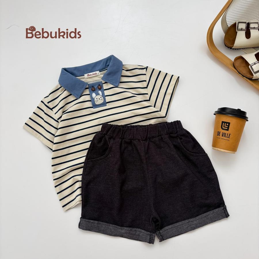 SB2052-  bộ polo bé trai nẹp thân trước đính cúc in động vật