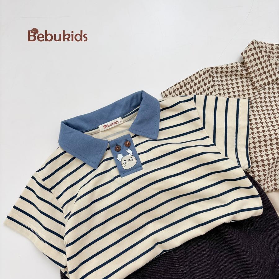 SB2052-  bộ polo bé trai nẹp thân trước đính cúc in động vật