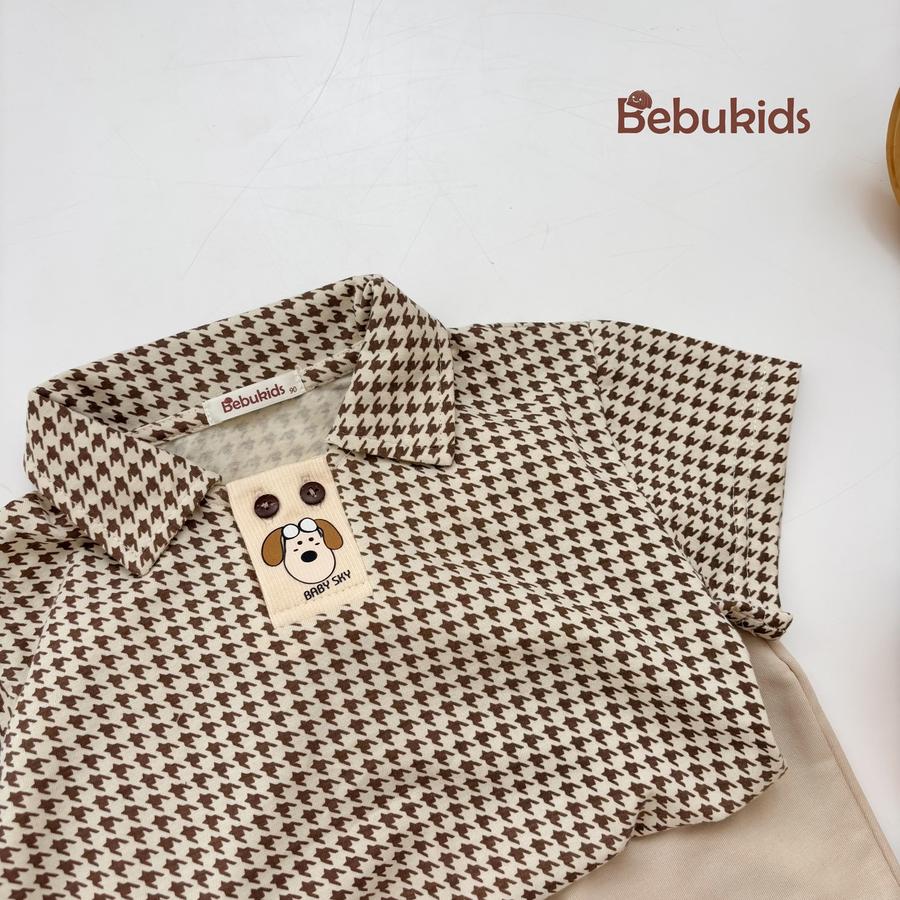 SB2052-  bộ polo bé trai nẹp thân trước đính cúc in động vật