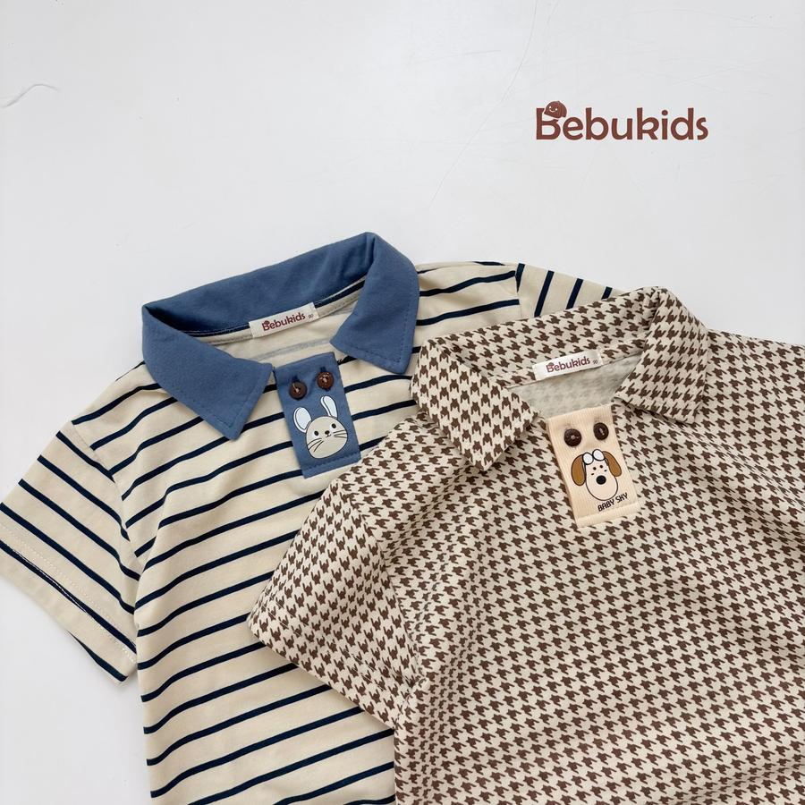 SB2052-  bộ polo bé trai nẹp thân trước đính cúc in động vật