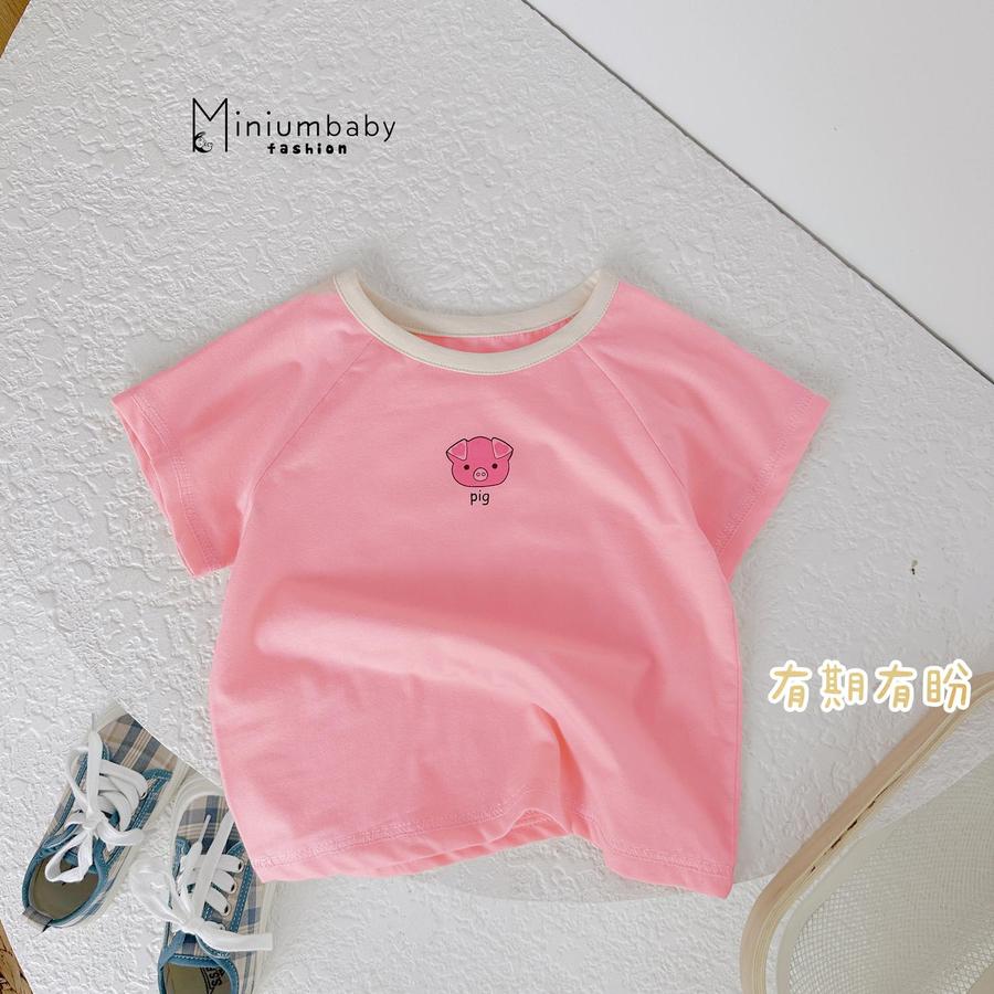 A1428- bộ cộc tay phối viền cổ in thỏ, lơn, cá, gấu hồng heo