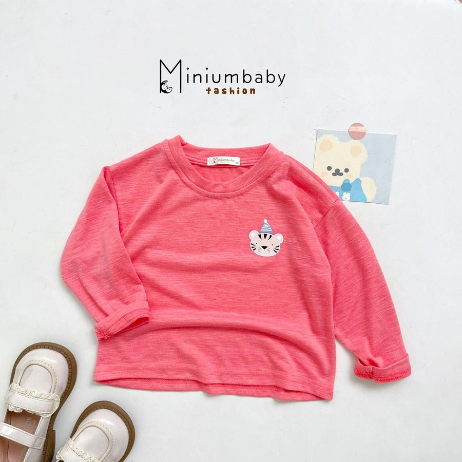 A1654- áo cổ tròn in đầu thú vai rơi hồng đậm 1