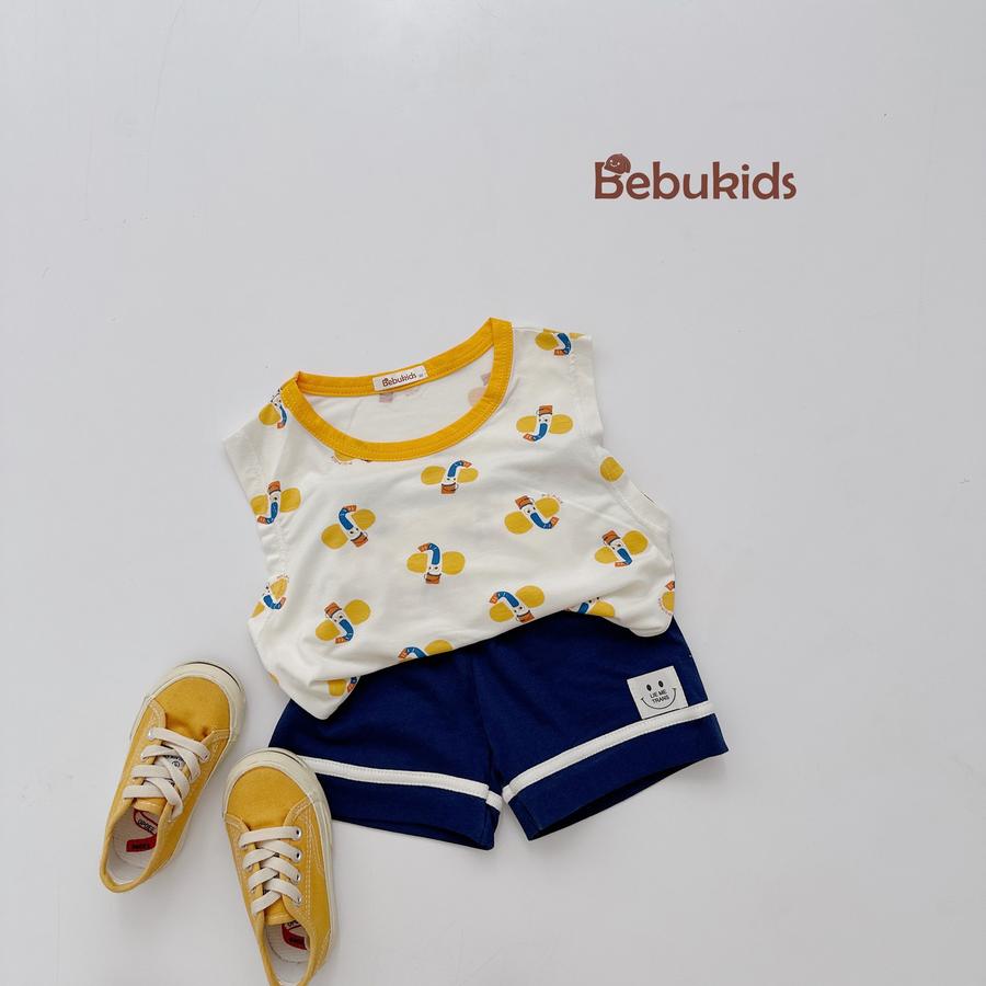 SB2328- bộ sát nách bé trai in voi trắng