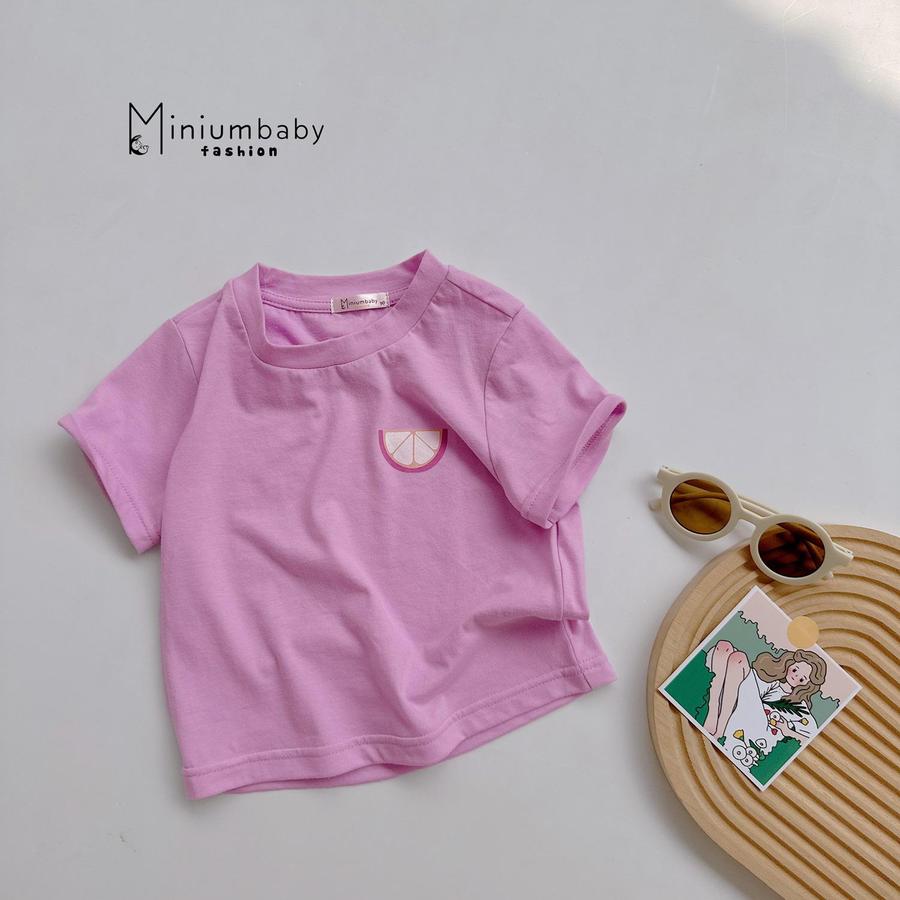 A1502- áo  cộc tay in logo hoa quả ngực tím đậm