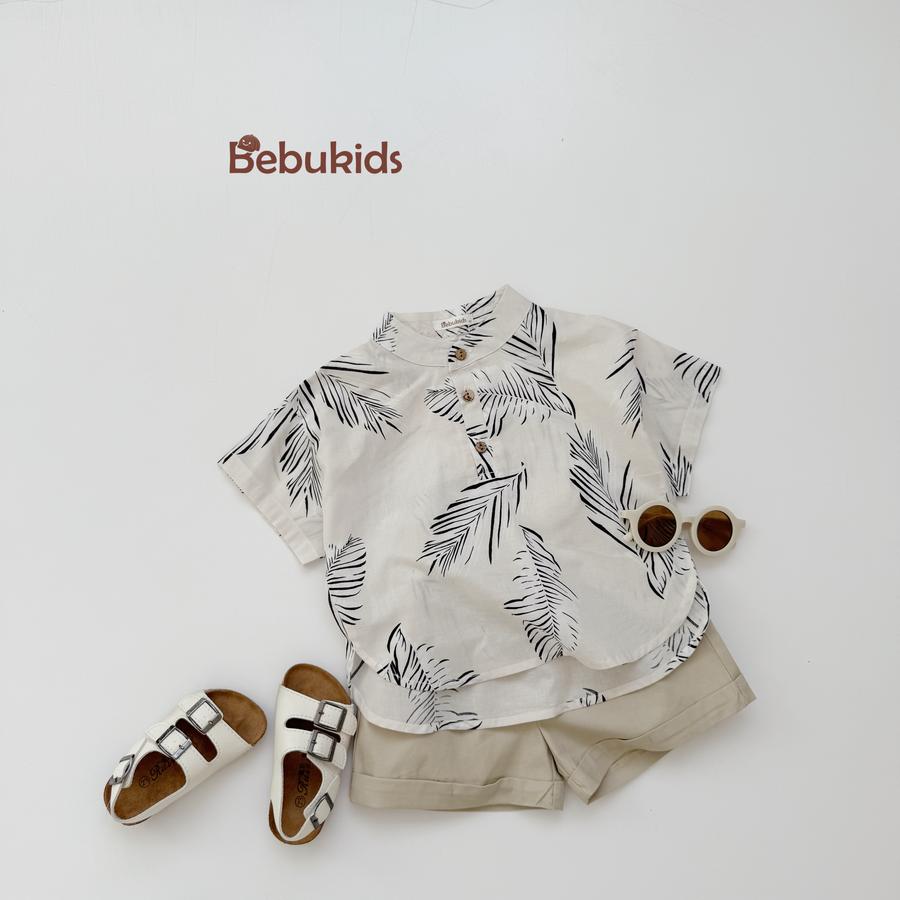 SB2326- bộ sơ mi bé trai in dừa, dưa hấu dừa trắng