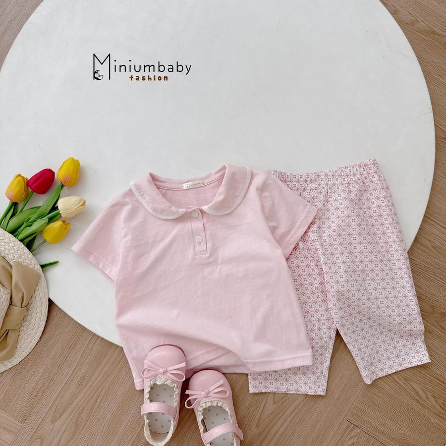 SB2105- bộc cộc cổ sen phối viền cổ, quần lửng hoa hồng 7