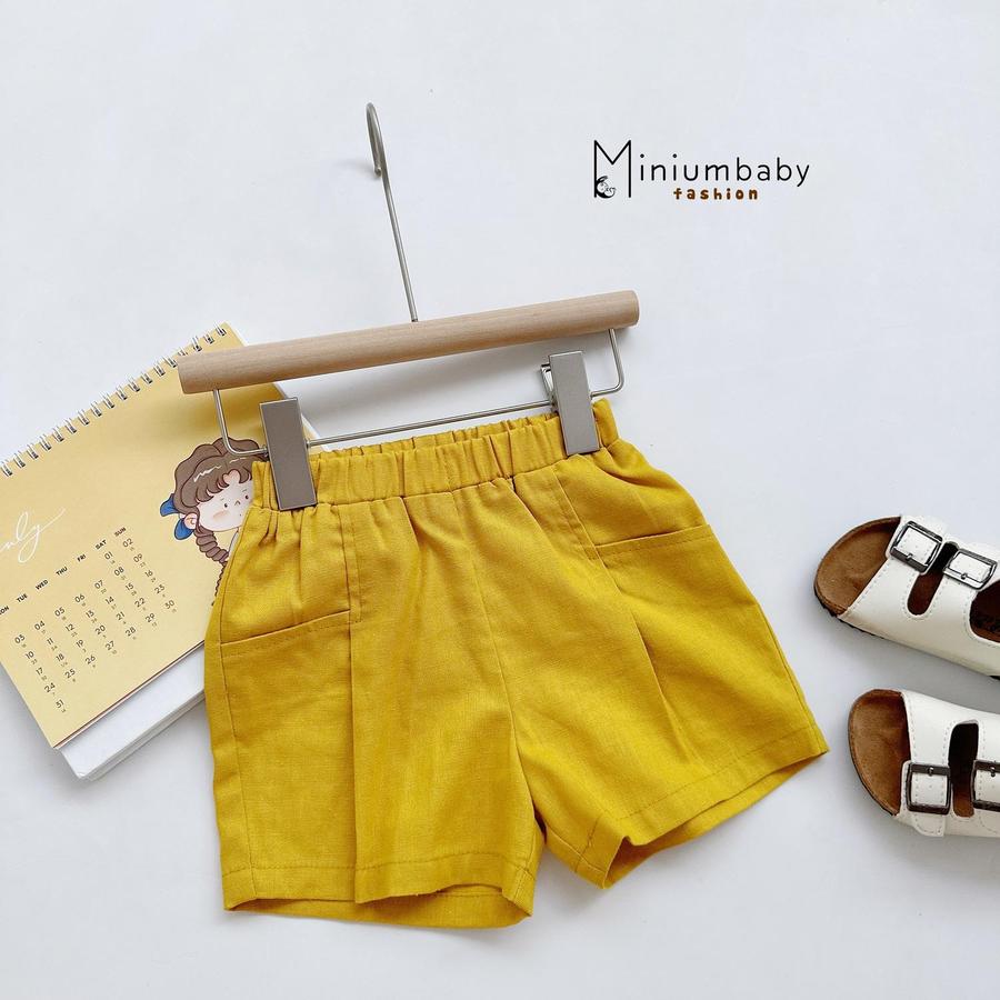 QC1599- Quần đùi linen nhiều màu cho bé vàng