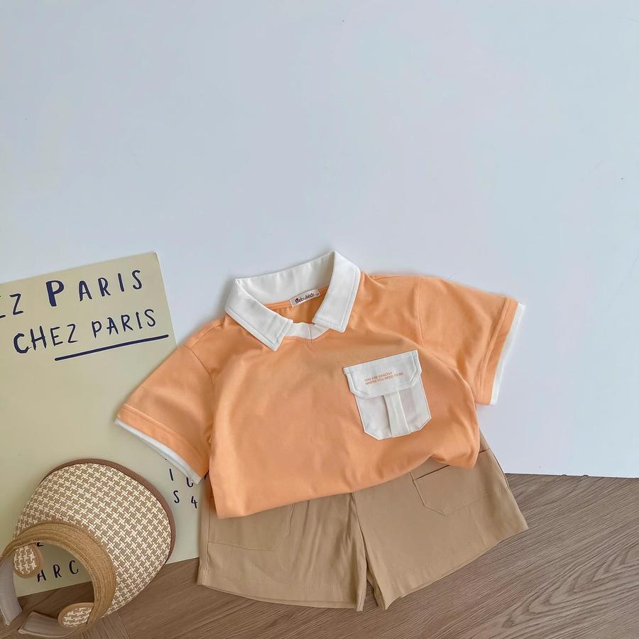 SB2116-polo cổ v túi ngực in chữ cam 2