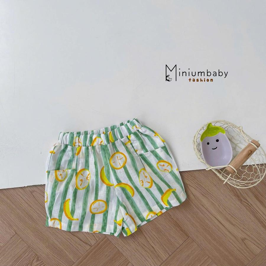 QC1599- Quần đùi linen nhiều màu cho bé kẻ chuối