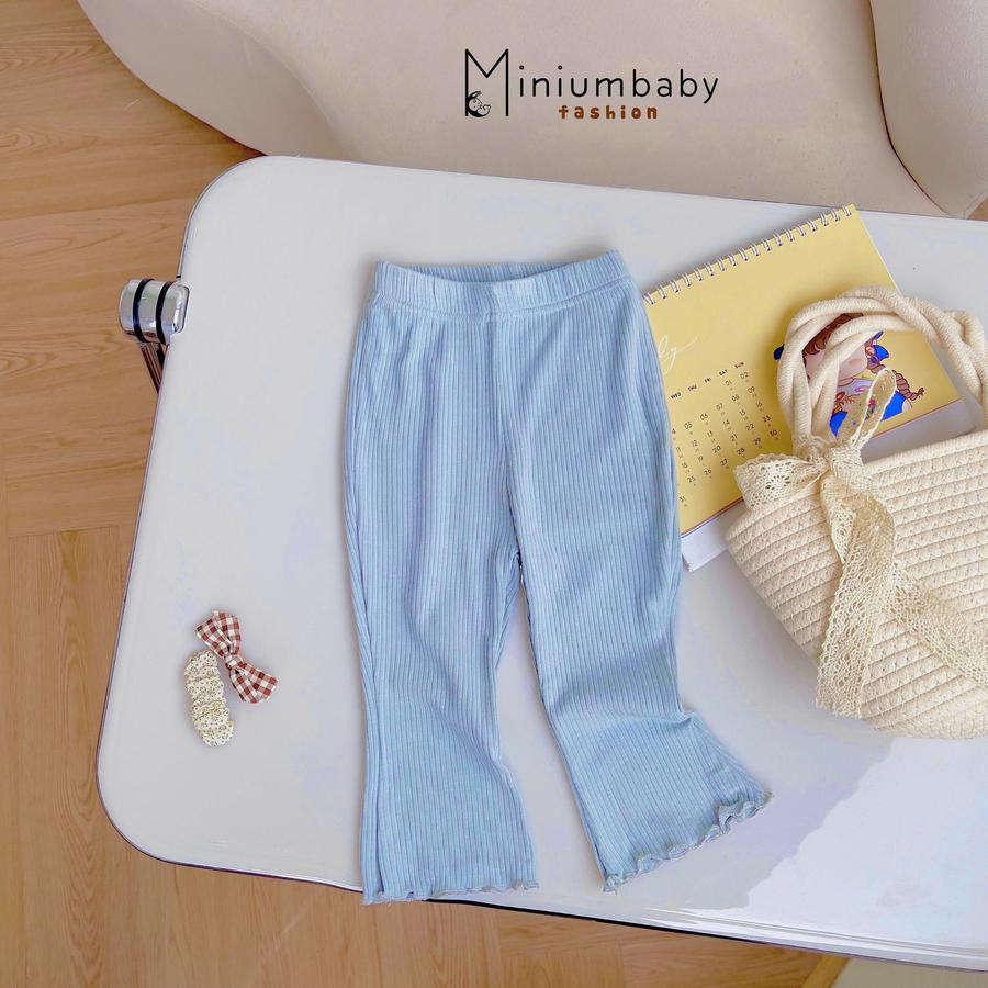 QD1650- quần dài trơn bé gái bèo gấu xanh lam