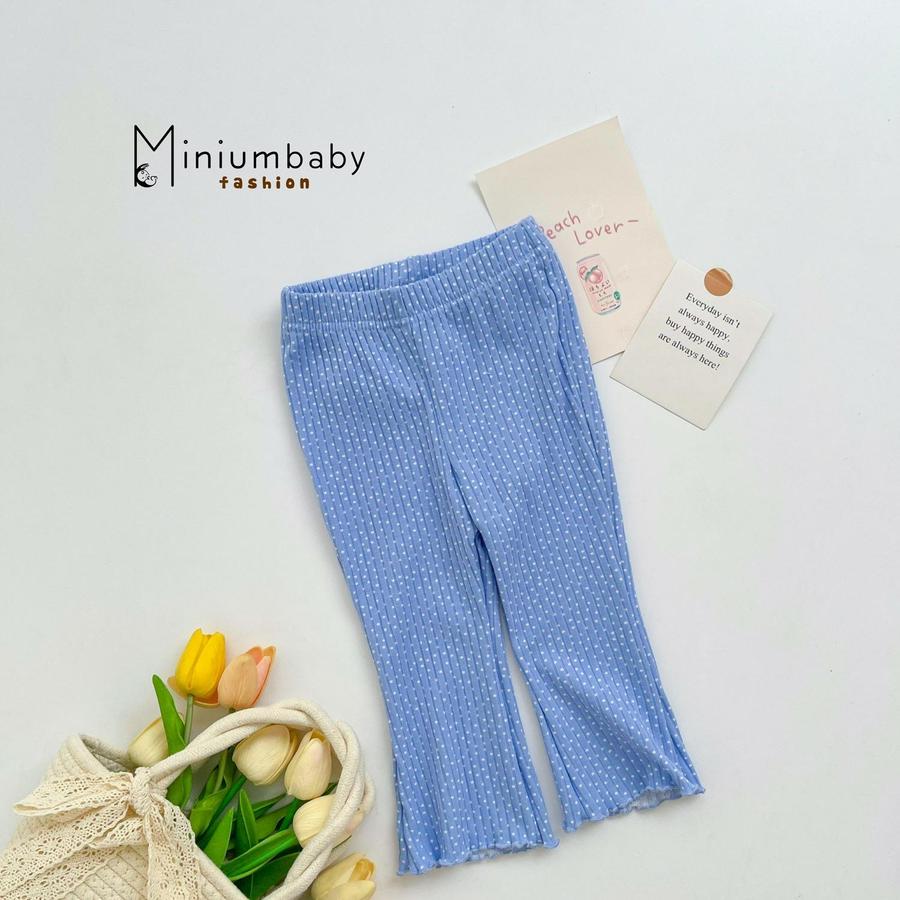 QD1650- quần dài trơn bé gái bèo gấu bi xanh