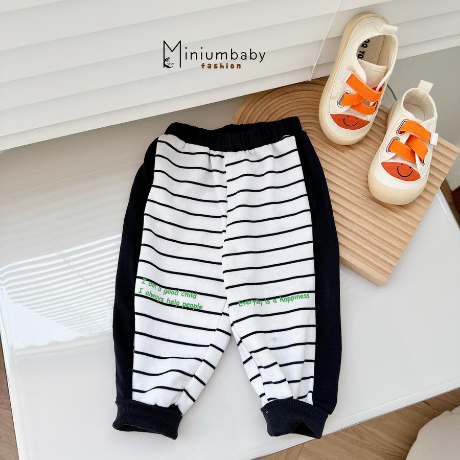 QD1621- quần dài phối kẻ in chữ đen thể thao kẻ đen