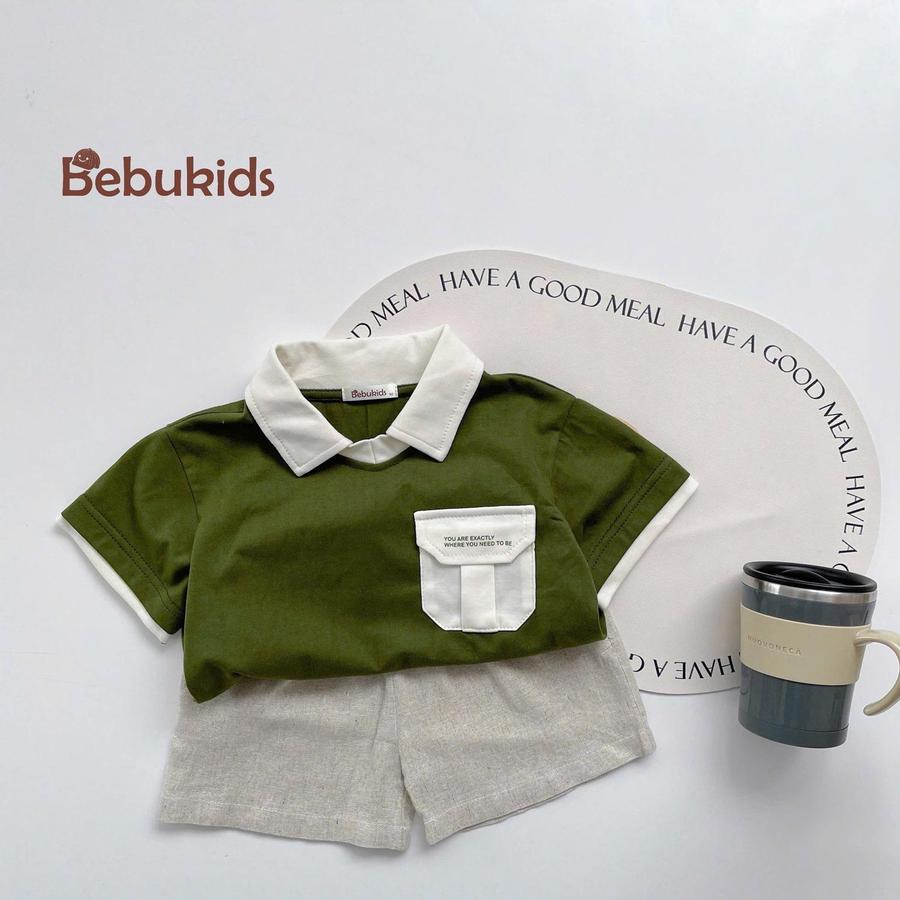 SB2116-polo cổ v túi ngực in chữ rêu 1