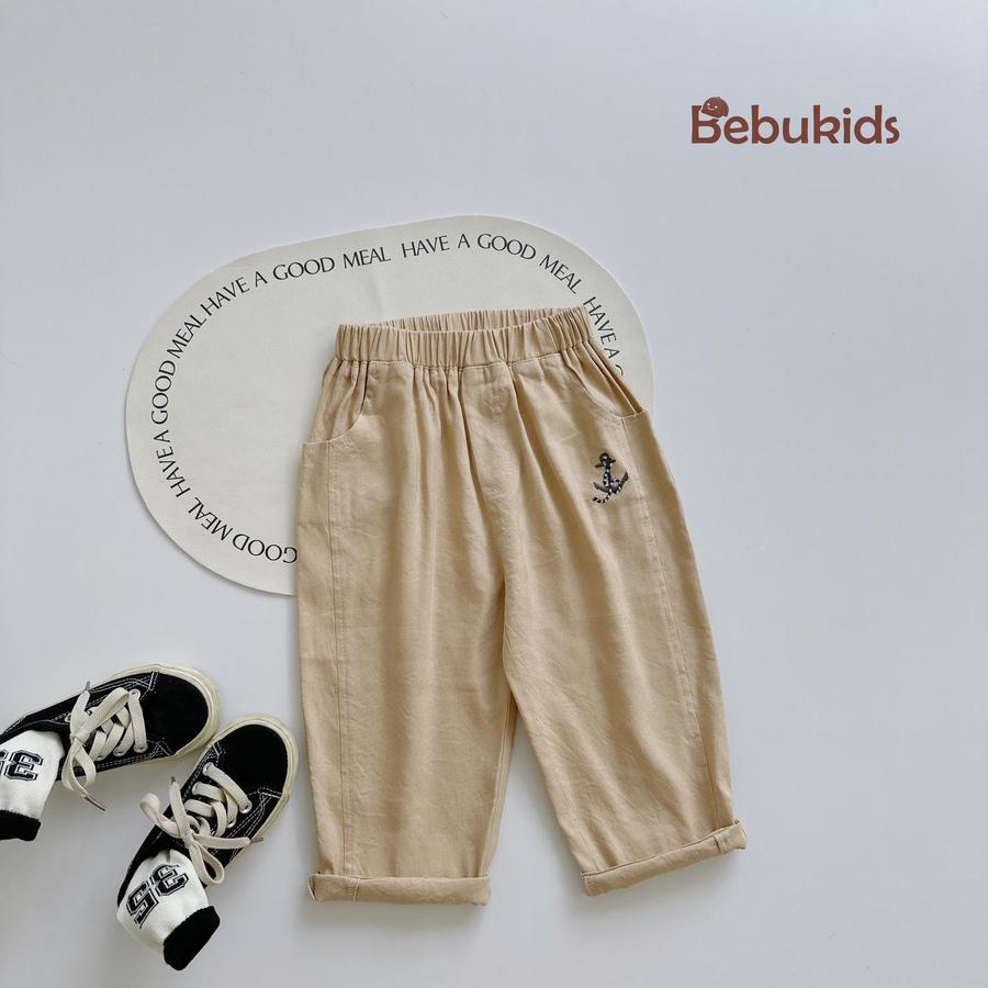 QD2061- quần dài thêu mỏ neo be vàng