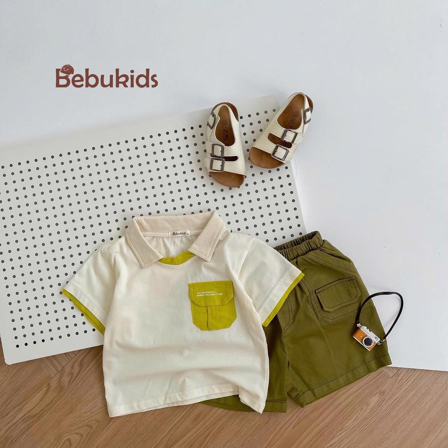 SB2116-polo cổ v túi ngực in chữ be2