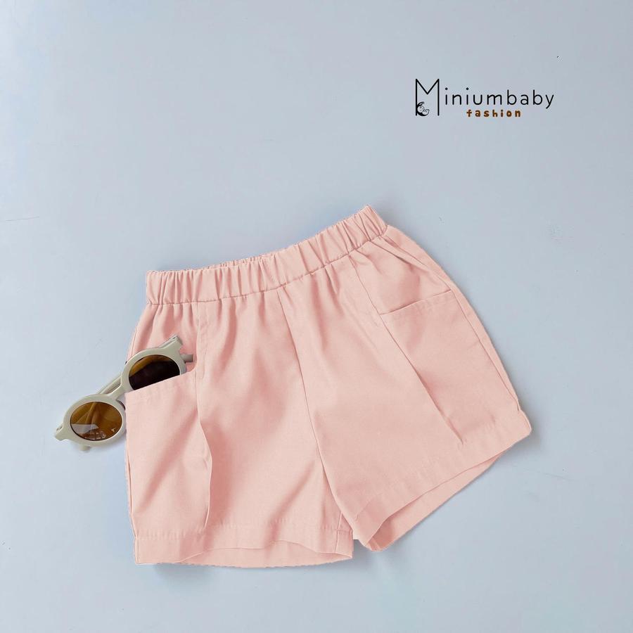 QC1599- Quần đùi linen nhiều màu cho bé hồng phấn