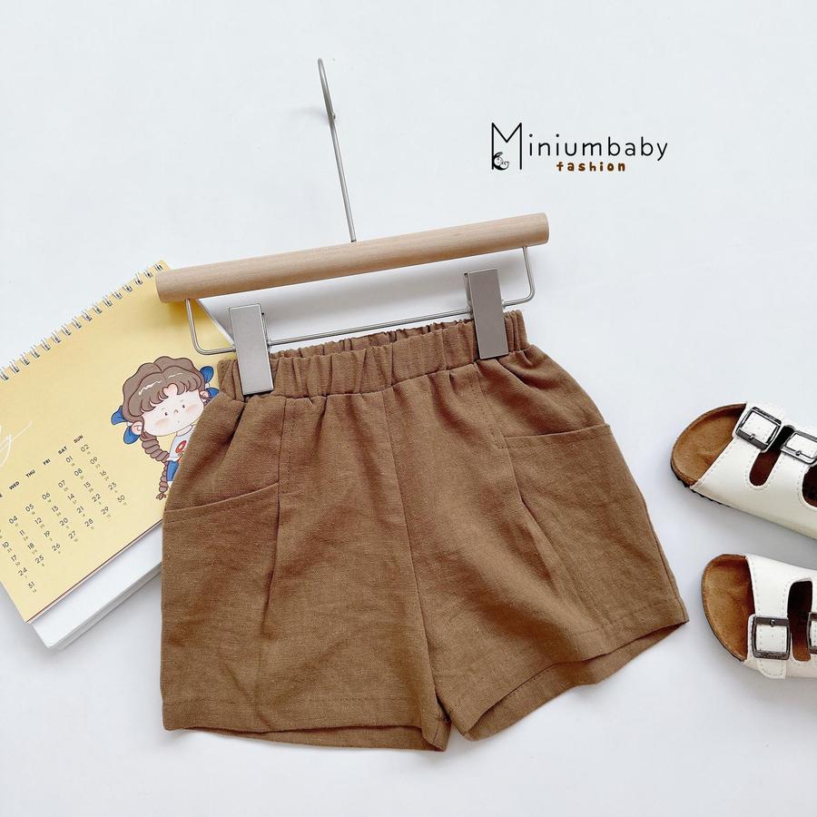 QC1599- Quần đùi linen nhiều màu cho bé nâu