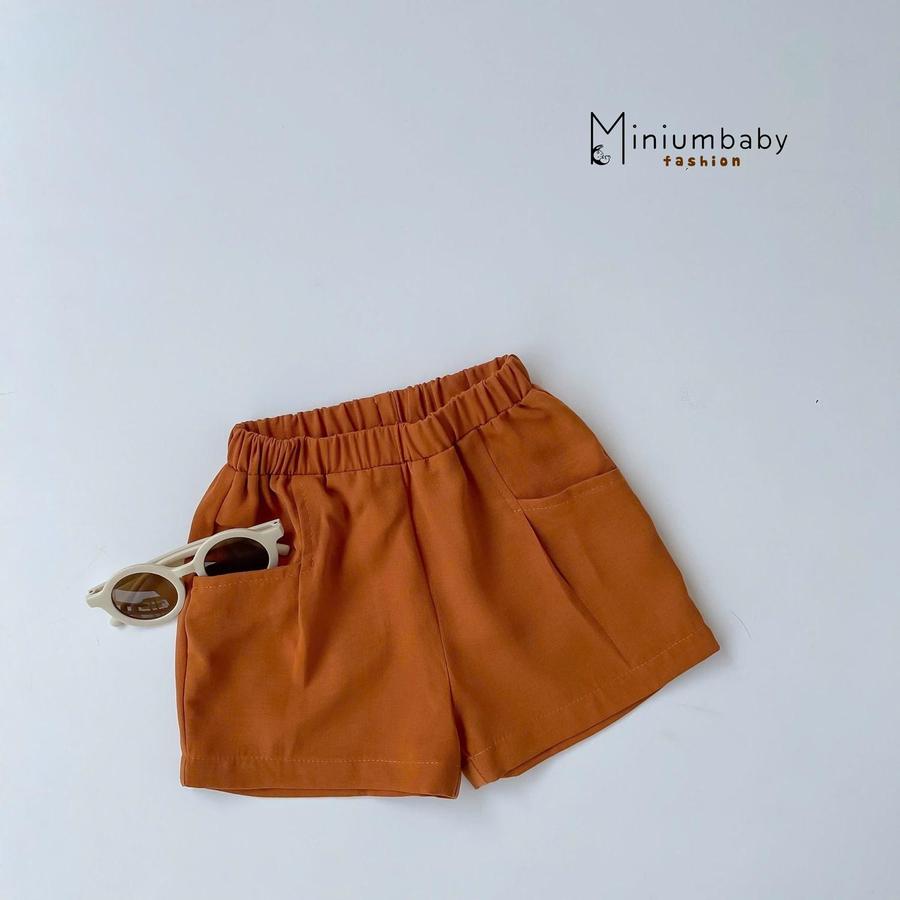 QC1599- Quần đùi linen nhiều màu cho bé nâu cam