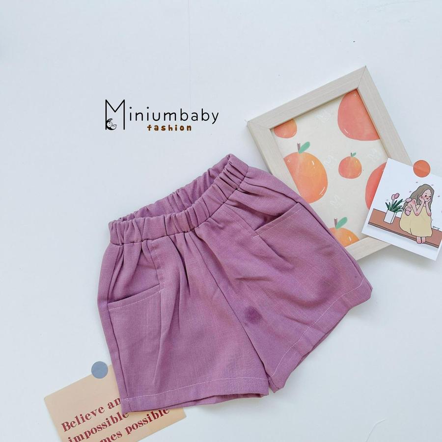 QC1599- Quần đùi linen nhiều màu cho bé tím đậm