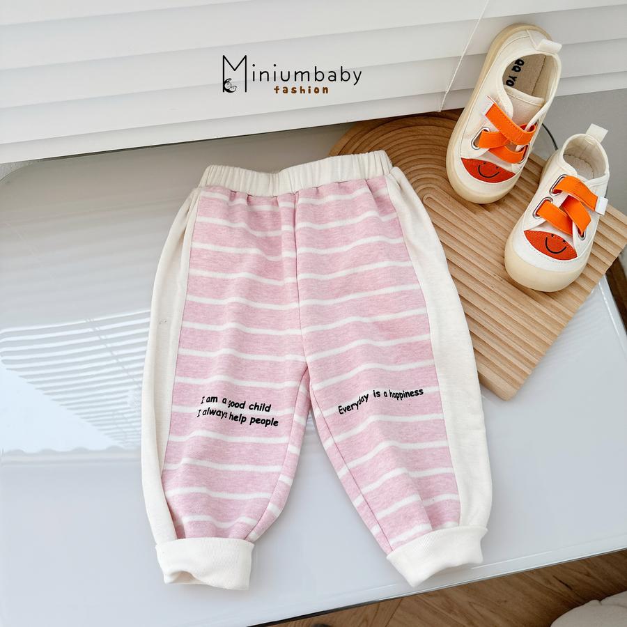 QD1621- quần dài phối kẻ in chữ đen thể thao kẻ hồng