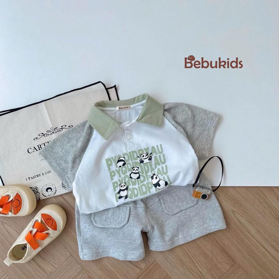 SB2233- bộ polo phôi cổ, tay, in chữ 5 gấu trúc trắng1