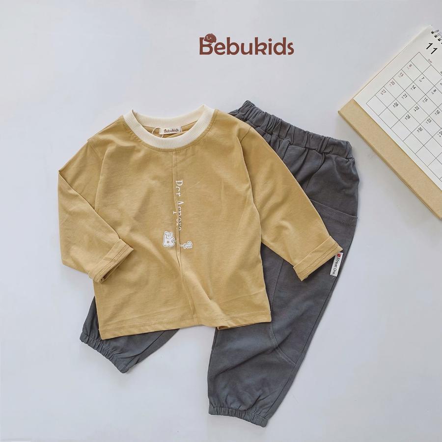 SB2016- bộ dài tay in gấu chữ dọc phối cổ nâu 2