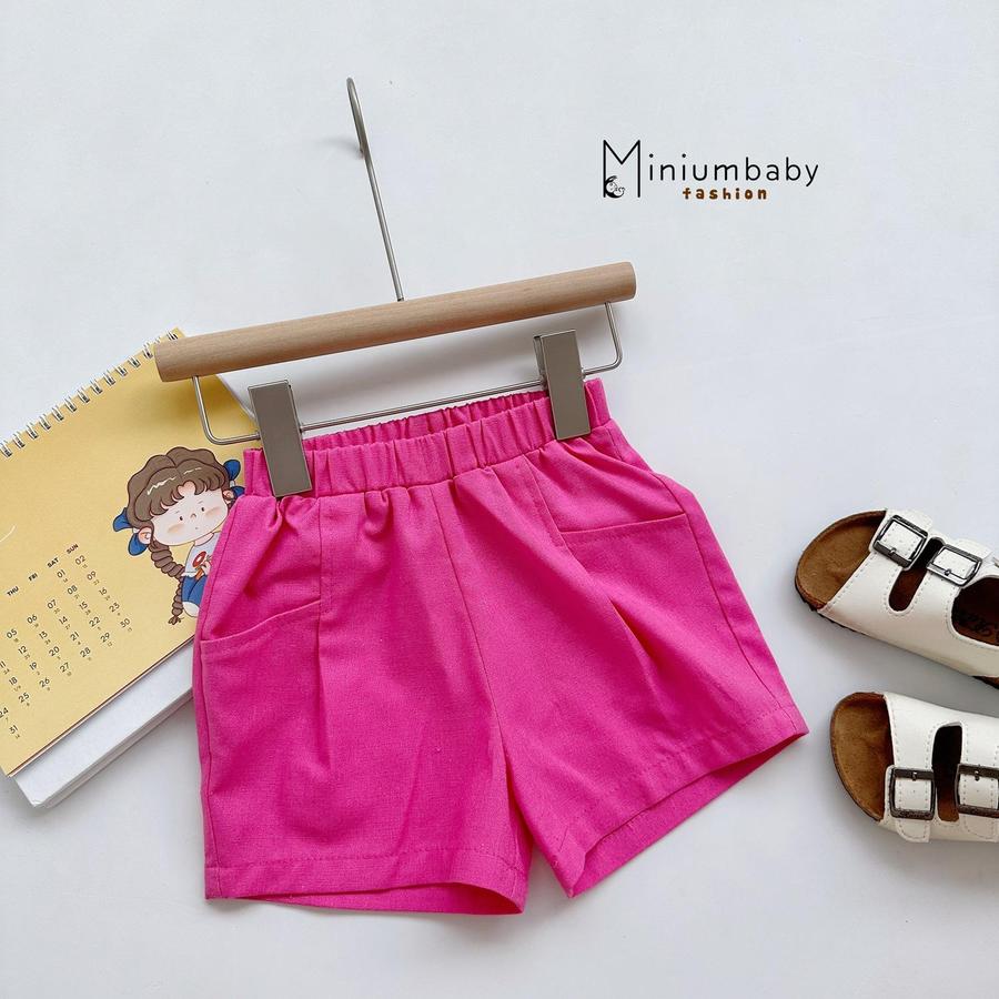 QC1599- Quần đùi linen nhiều màu cho bé hồng tím