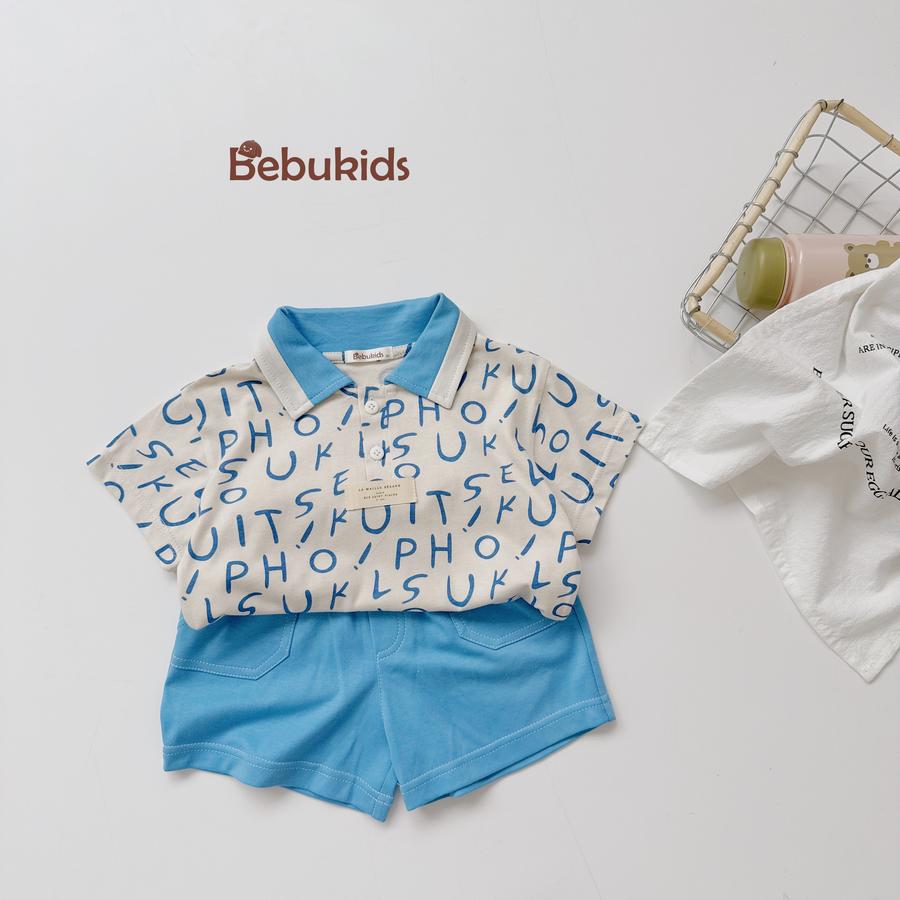 SB2235- bộ polo phối cổ thân in chữ xanh