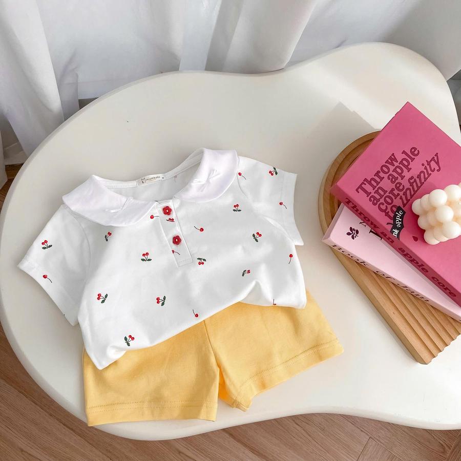 SB2441-bộ cổ sen phối cổ đính nơ cổ, quần trơn trắng q vàng