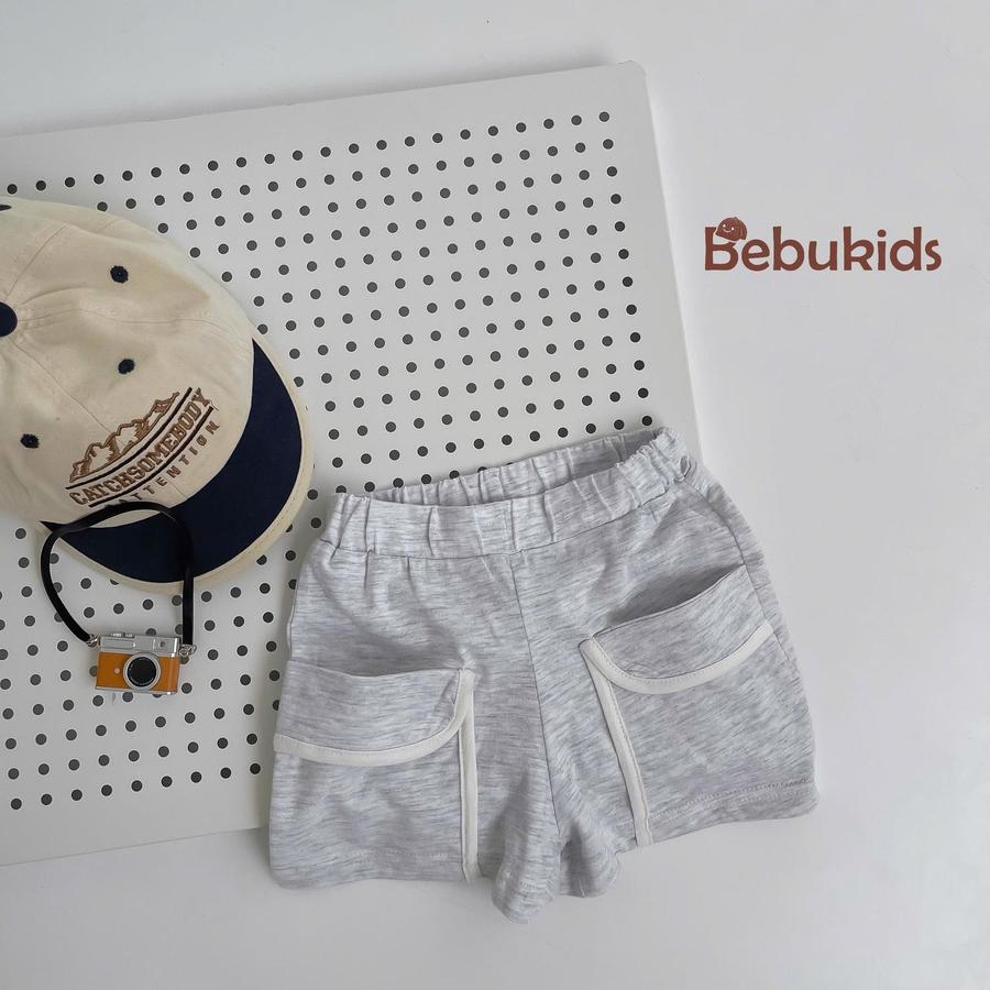 QC2301- quần đùi viền túi bé trai xám