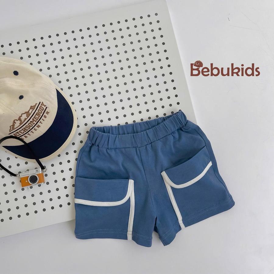 QC2301- quần đùi viền túi bé trai coban