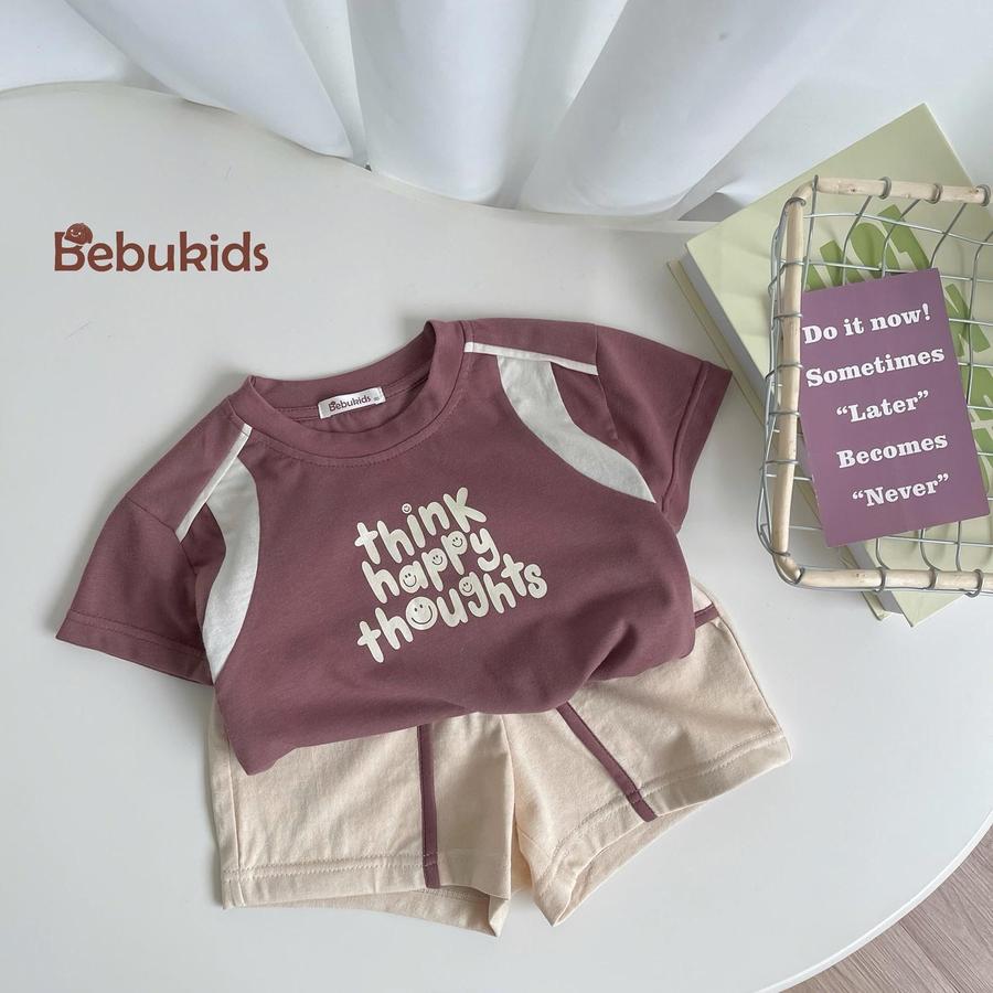 SB2258- bộ cộc tay in chữ think happy thoughts tím 1