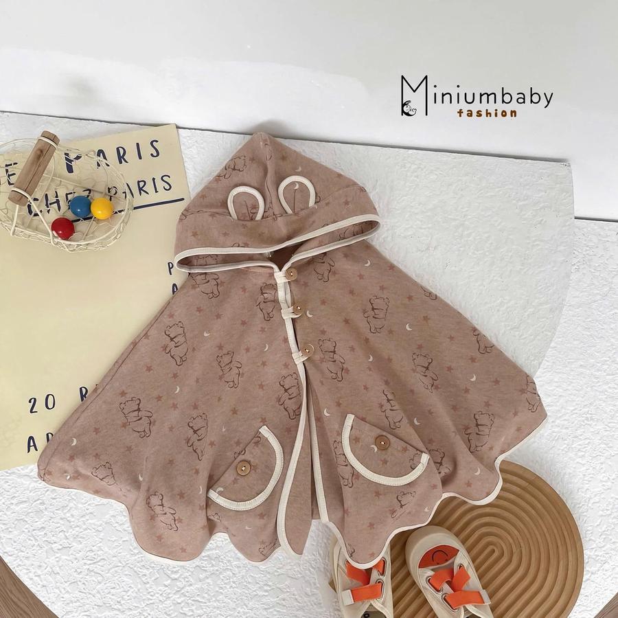 Áo choàng cánh dơi thu đông gấu nền nâu