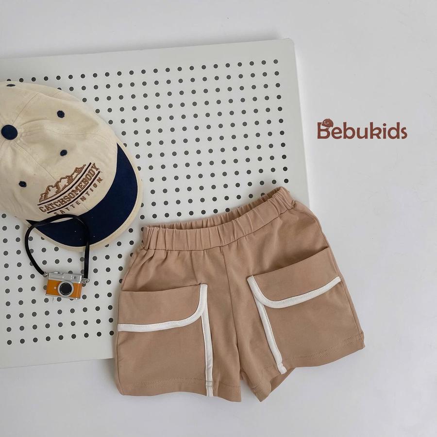 QC2301- quần đùi viền túi bé trai be nâu