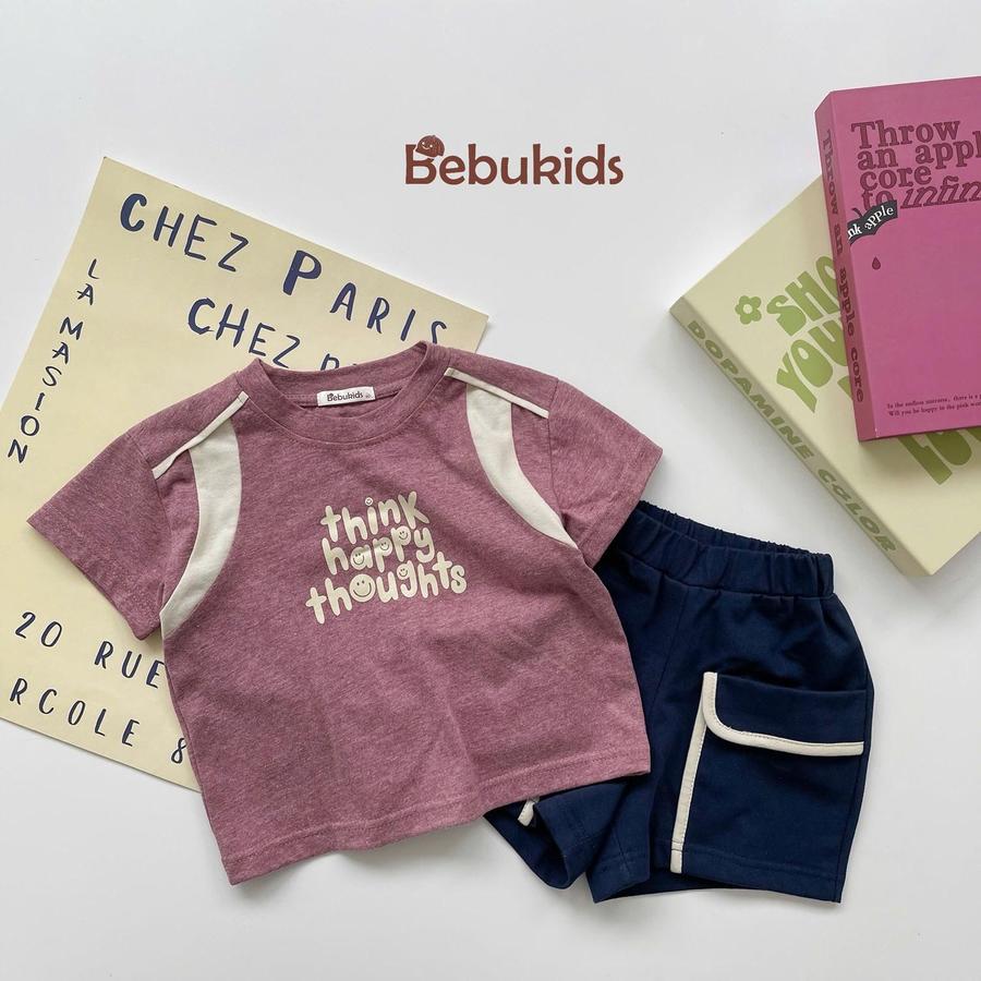 SB2258- bộ cộc tay in chữ think happy thoughts tím