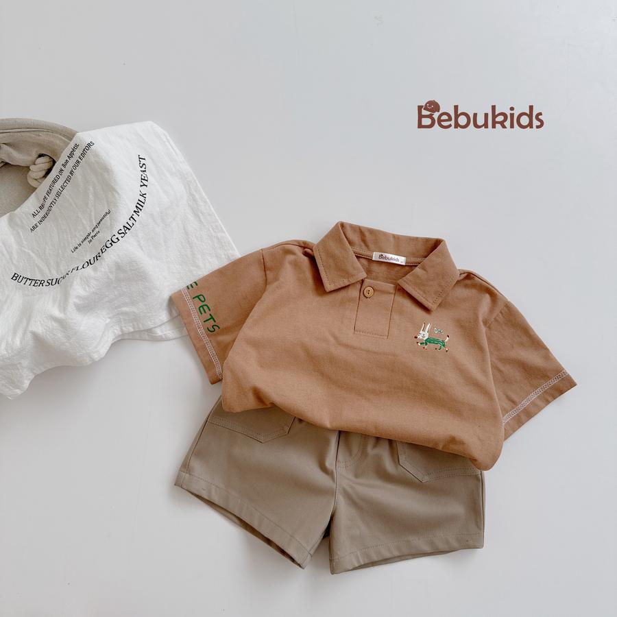 SB2220- bộ polo cộc nẹp to in chữ tay nâu