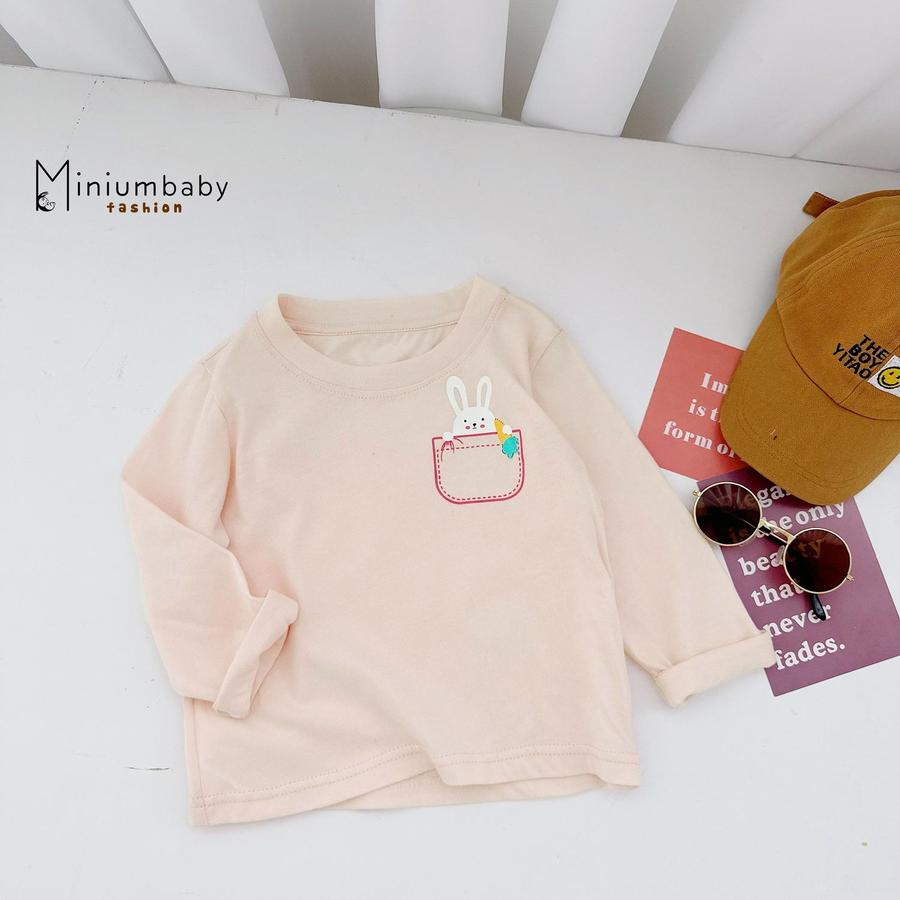 A1663- áo cổ tròn in túi, đầu thú via thường be hồng