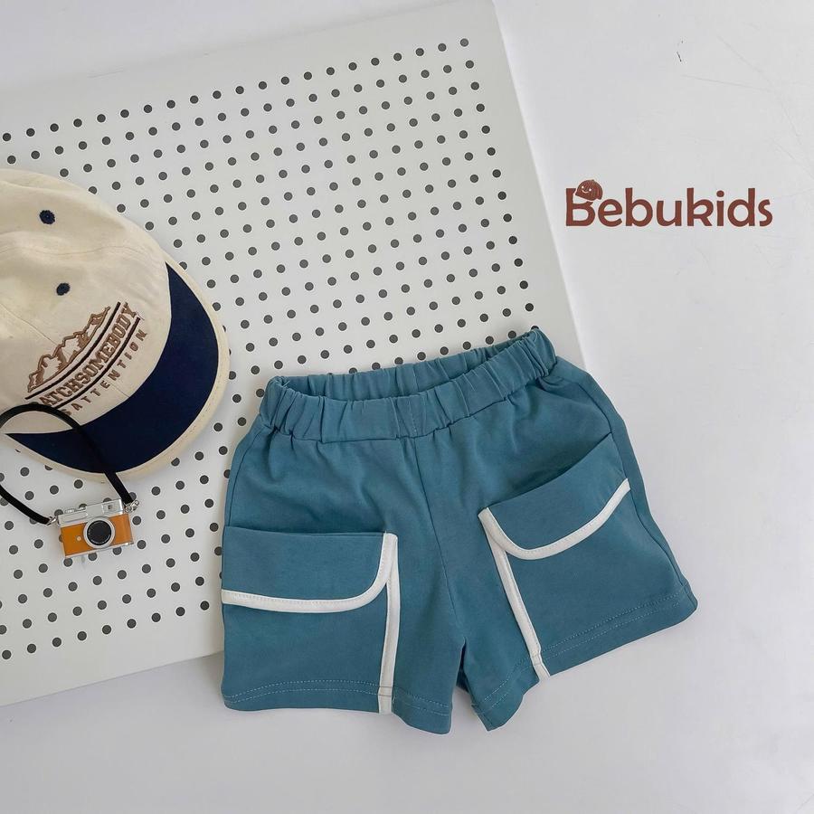 QC2301- quần đùi viền túi bé trai xanh min