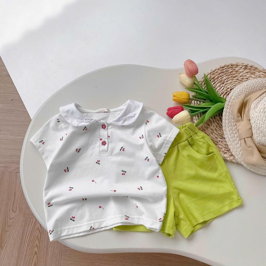 SB2441-bộ cổ sen phối cổ đính nơ cổ, quần trơn quần xanh